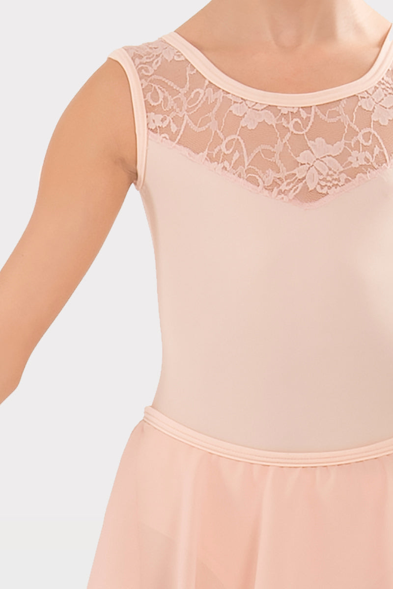 Body per Danza a Canotta con Gonna Corta e Pizzo Harmony colore rosa