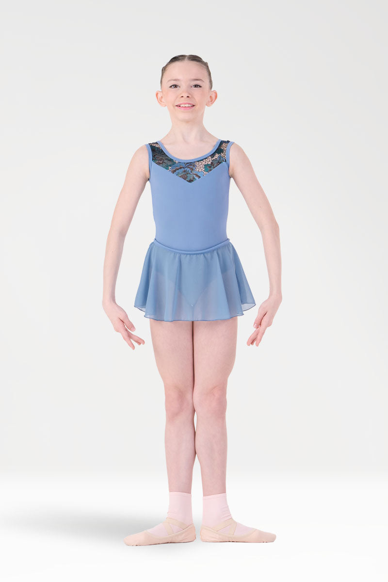 Body per Danza a Canotta con Gonna Corta e Pizzo Harmony colore celeste
