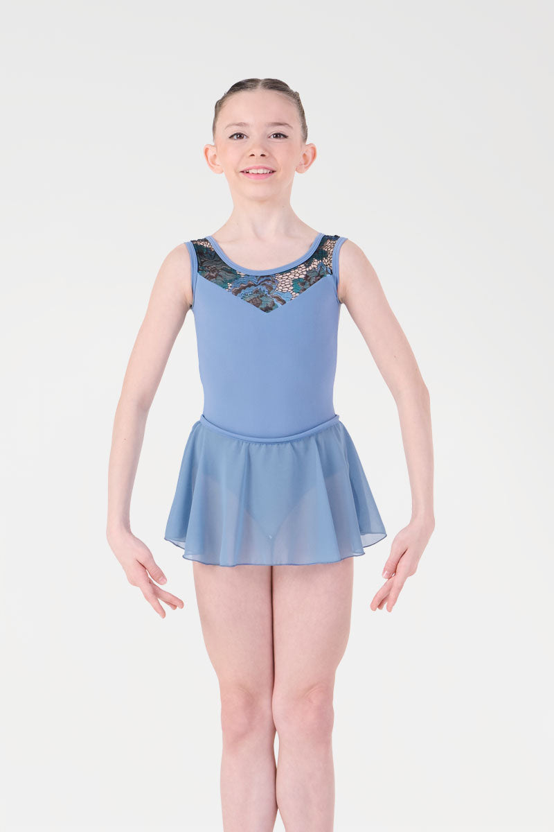 Body per Danza a Canotta con Gonna Corta e Pizzo Harmony colore celeste