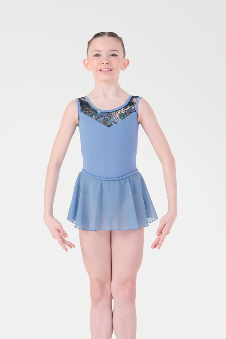 Body per Danza a Canotta con Gonna Corta e Pizzo Harmony colore celeste