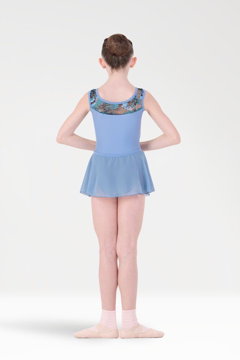 Body per Danza a Canotta con Gonna Corta e Pizzo Harmony colore celeste