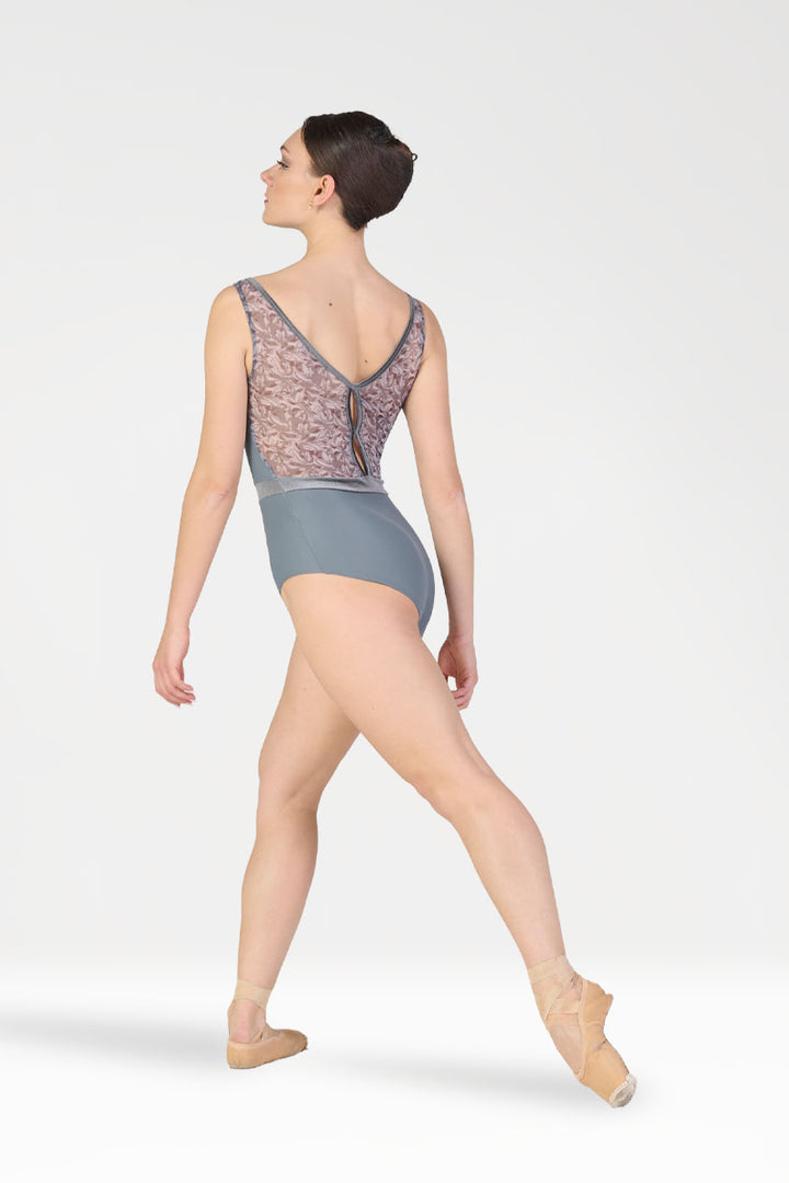 Body per Danza a Canotta con Arricciatura e Inserti in Velluto Harmony colore avion