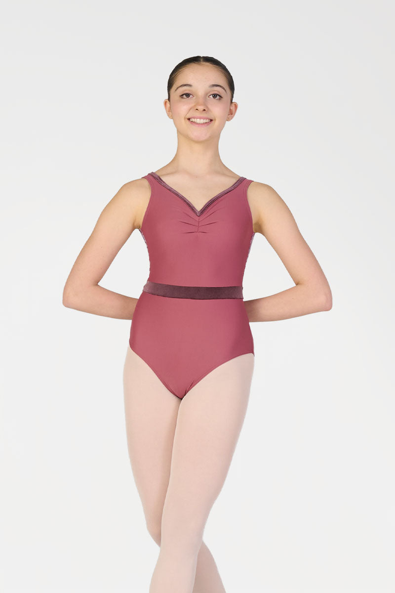 Body per Danza a Canotta con Arricciatura e Inserti in Velluto Harmony colore mattone