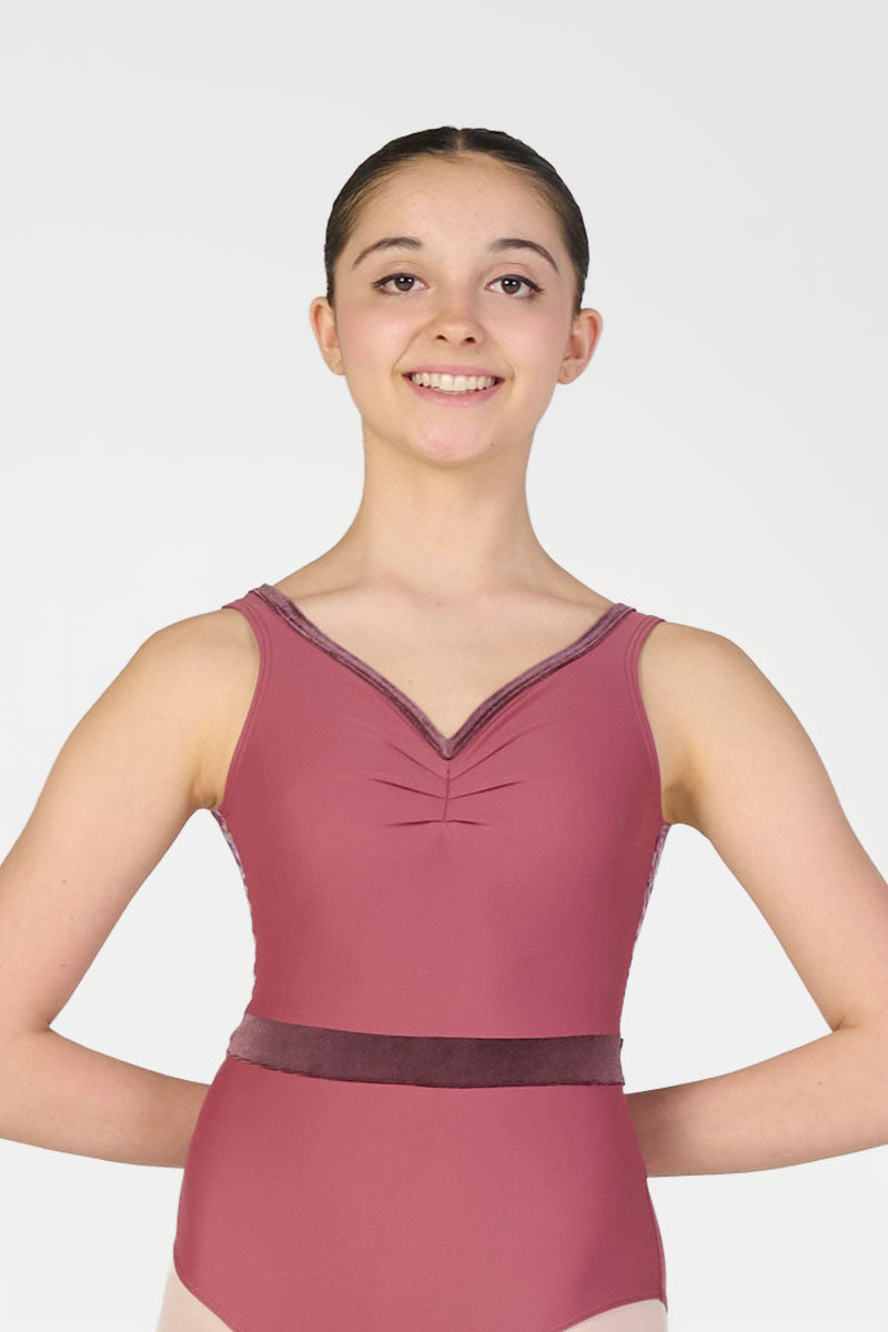 Body per Danza a Canotta con Arricciatura e Inserti in Velluto Harmony colore mattone