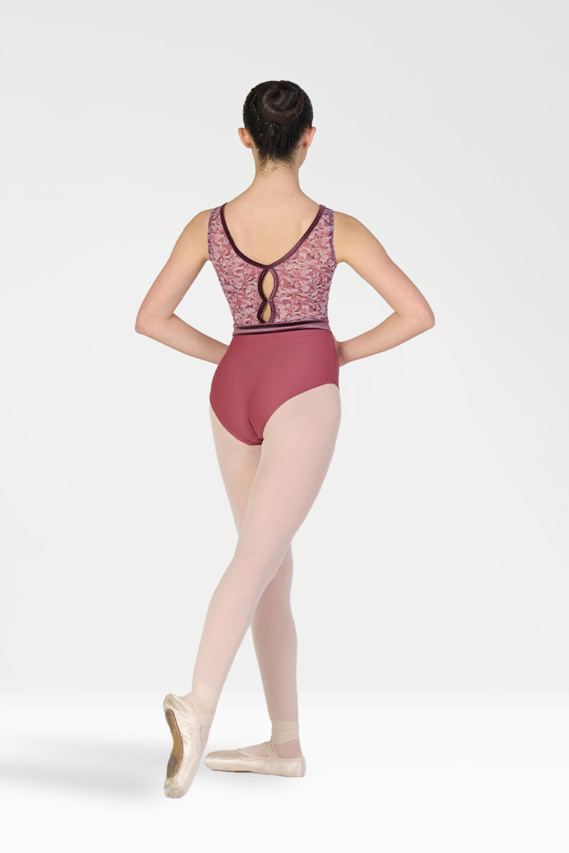 Body per Danza a Canotta con Arricciatura e Inserti in Velluto Harmony colore mattone