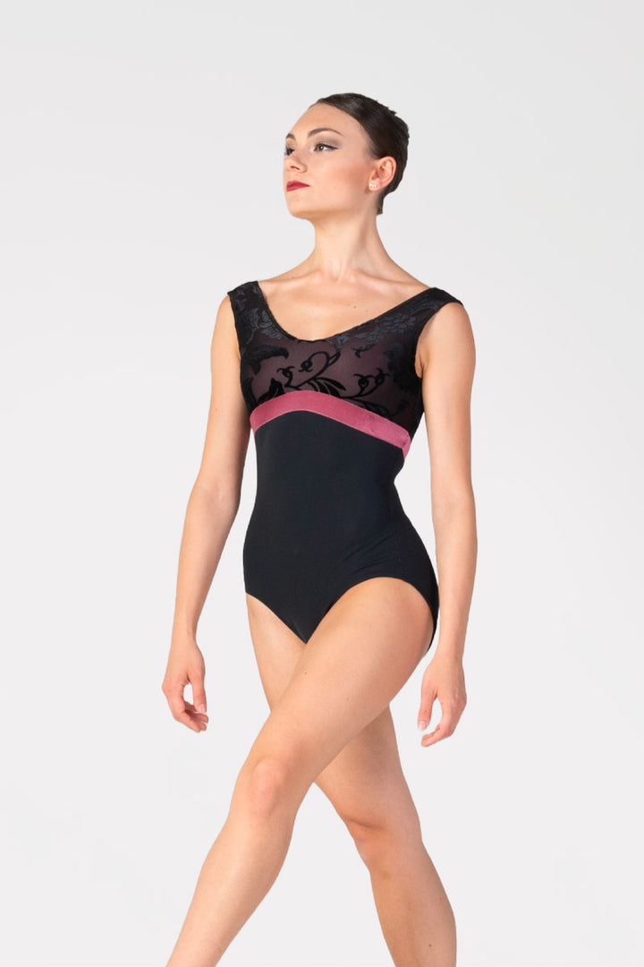 Body per Danza Donna a Canotta con Inserto a Fascia Harmony colore nero/cipolla