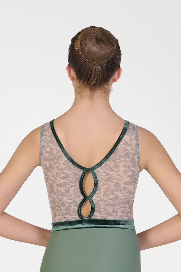Body per Danza a Canotta con Arricciatura e Inserti in Velluto Harmony colore verde