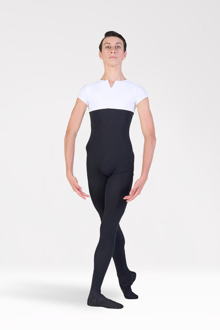Tuta Danza Uomo con Manica Corta e Piede Harmony colore nero/bianco