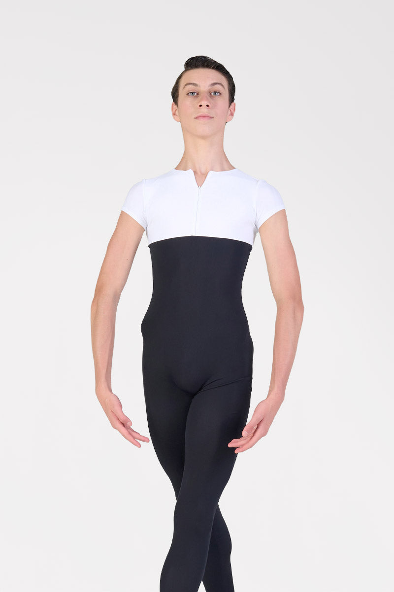Tuta Danza Uomo con Manica Corta e Piede Harmony colore nero/bianco