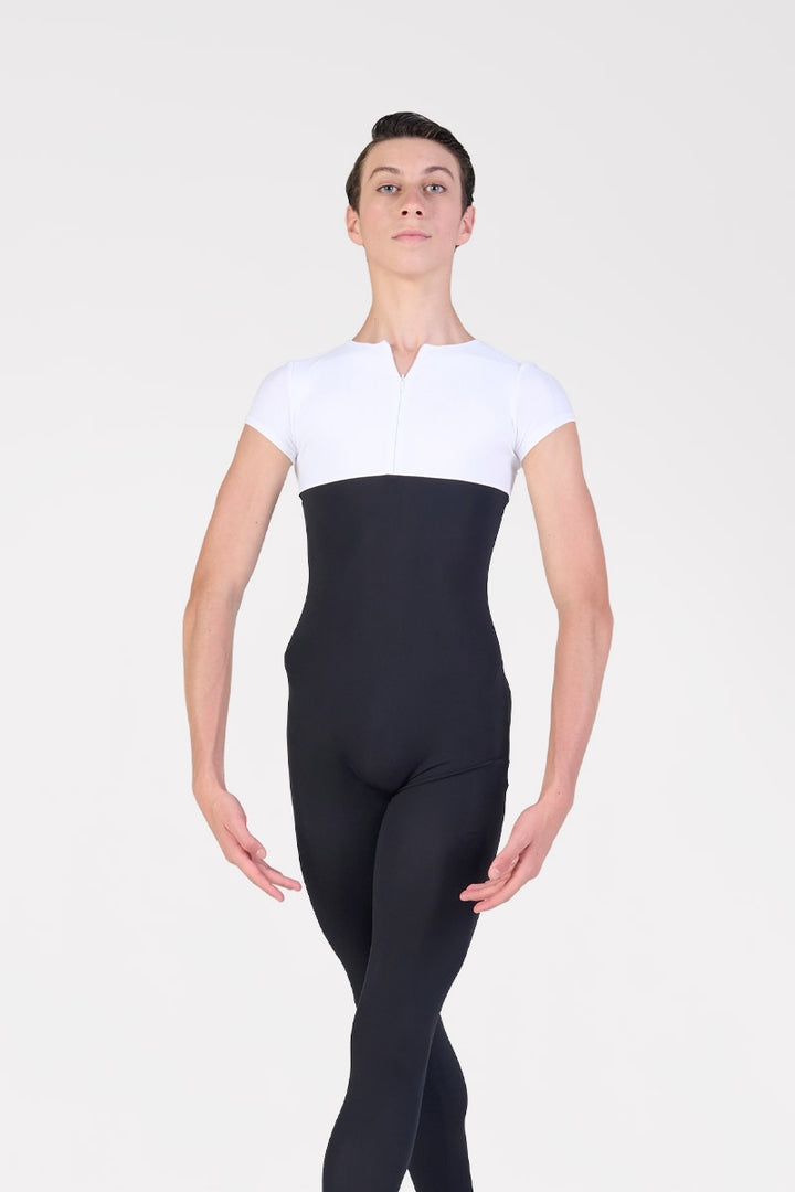 Tuta Danza Uomo con Manica Corta e Piede Harmony colore nero/bianco