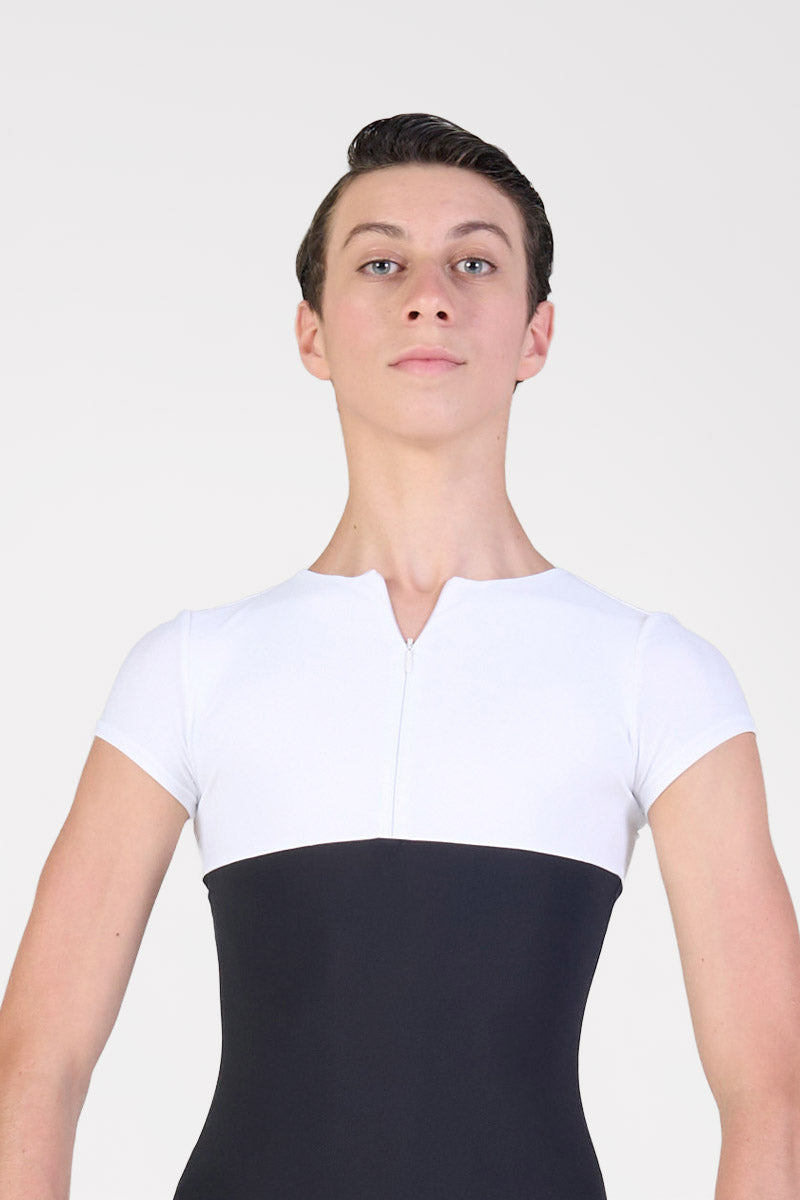 Tuta Danza Uomo con Manica Corta e Piede Harmony colore nero/bianco