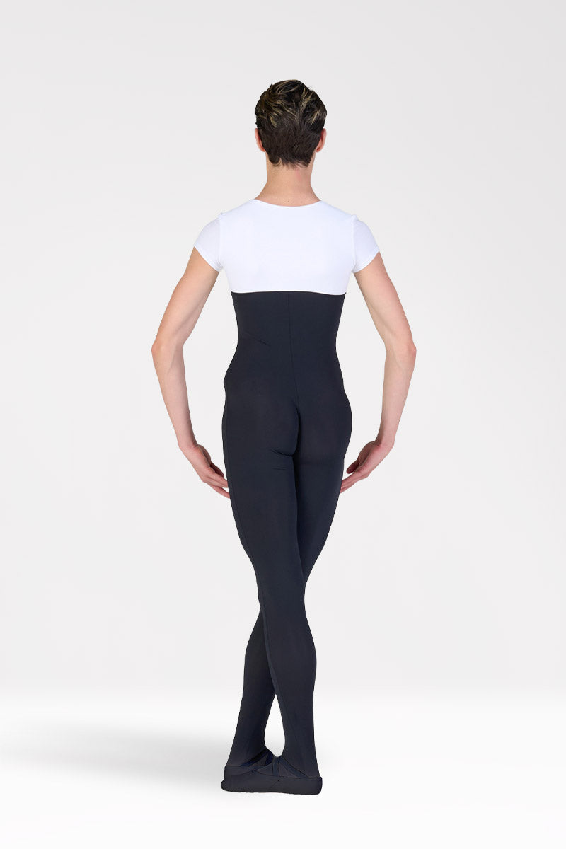 Tuta Danza Uomo con Manica Corta e Piede Harmony colore nero/bianco