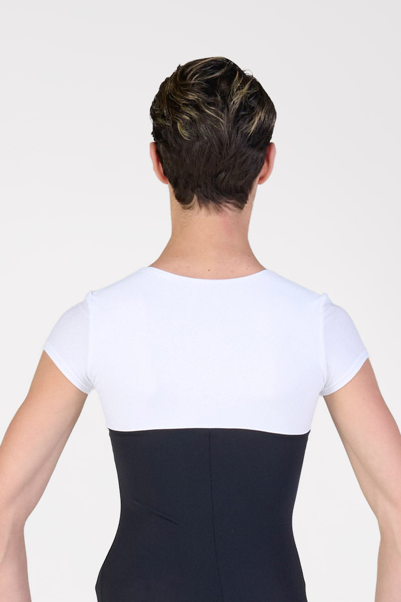 Tuta Danza Uomo con Manica Corta e Piede Harmony colore nero/bianco